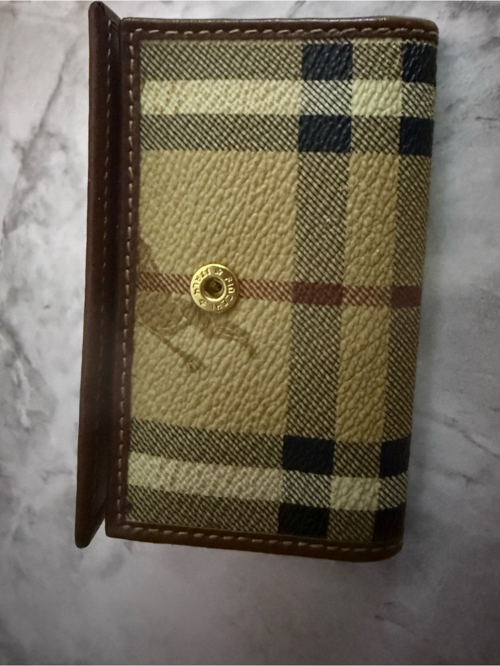 Vintage Burberry Plaid Canvas Trifold Key/Card Holder - Brown Trim - Picture 2 of 4